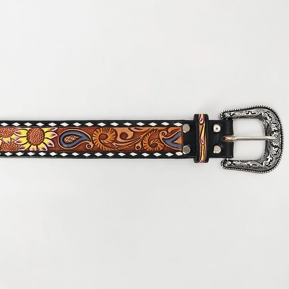 American Darling Beautifully Hand Tooled Tan Genuine Leather Belt Men and Women Western with Removable Buckle