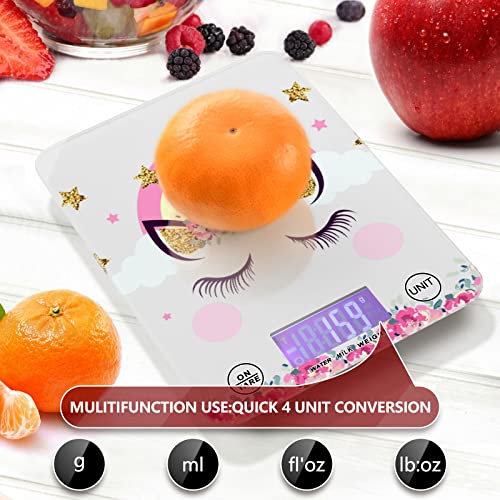 Unicorn Pink Flowers Food Scale,4 Units Convertible Digital Kitchen Scale Perfect For Meal Prep,Cooking And Baking,Load Bearing 0.17Oz To 22 Lbs,Easy Clean Waterproof Tempered Glass H140199 #TOP4