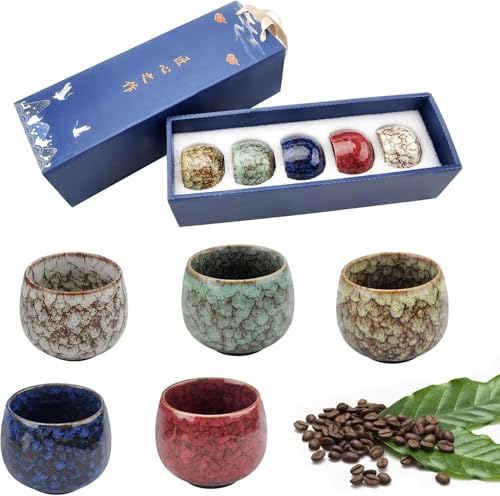 GZRXIOUS Lot de 5 tasses à expresso - 130 ml - En faïence - Sans anse - Pour moka, cappuccino, thé japonais, expresso et moka