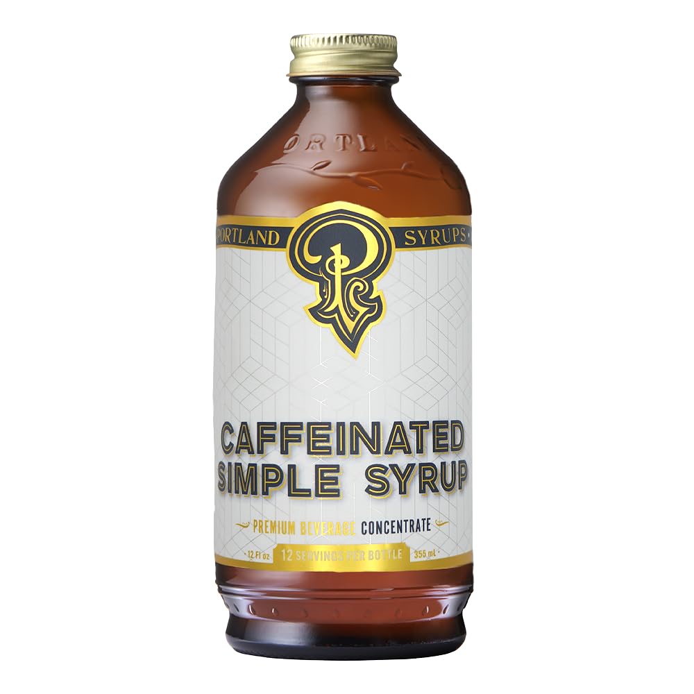 Portland Syrups Caffeinated Simple Syrup - Drink Mix for Exceptional Cocktails, Simple Syrup for Coffee, Simple Syrup for Cocktails, Sugar Syrup for Drinks, Mocktails, Baking and More, 12 Fl Oz