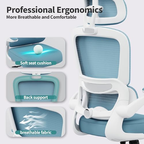 Image of TRALT Office Chair Ergonomic Desk Chair, 330 LBS Home Mesh Office Desk Chairs with Wheels, Comfortable Gaming Chairs (1, Sky Blue)