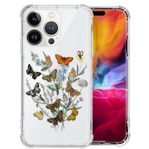 Coque papillon pour iPhone 15 Pro Max transparente en TPU souple antichoc 6,7 pouces
