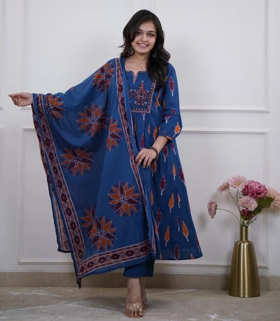 Image of Nermosa Women Printed Kurta and pant set with Dupatta