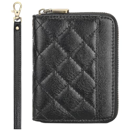 Women Wallet 14 Slot Organizer Card Holder Compact RFID Blocking Zipper Pocket Vintage Floral Design Small Purse for Credit Cards ID Cash Travel Everyday Essentials