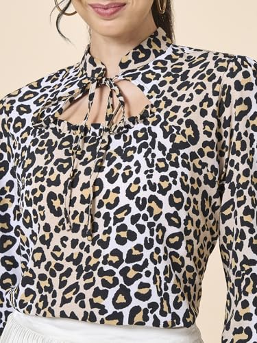 Image of Style Quotient Women Smart Printed top with Neck Tie-up Full Sleeve Shirt
