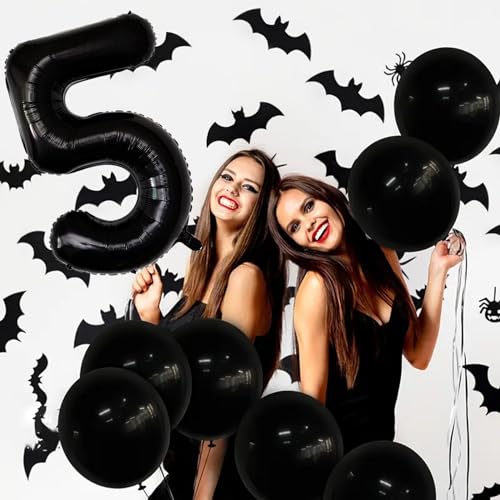 Image of Number Balloons Black Party Balloon - Giant Number 5 Balloon, 40 Inch Large Balloon for Birthday Decorations, Black Party Supplies for Men Women