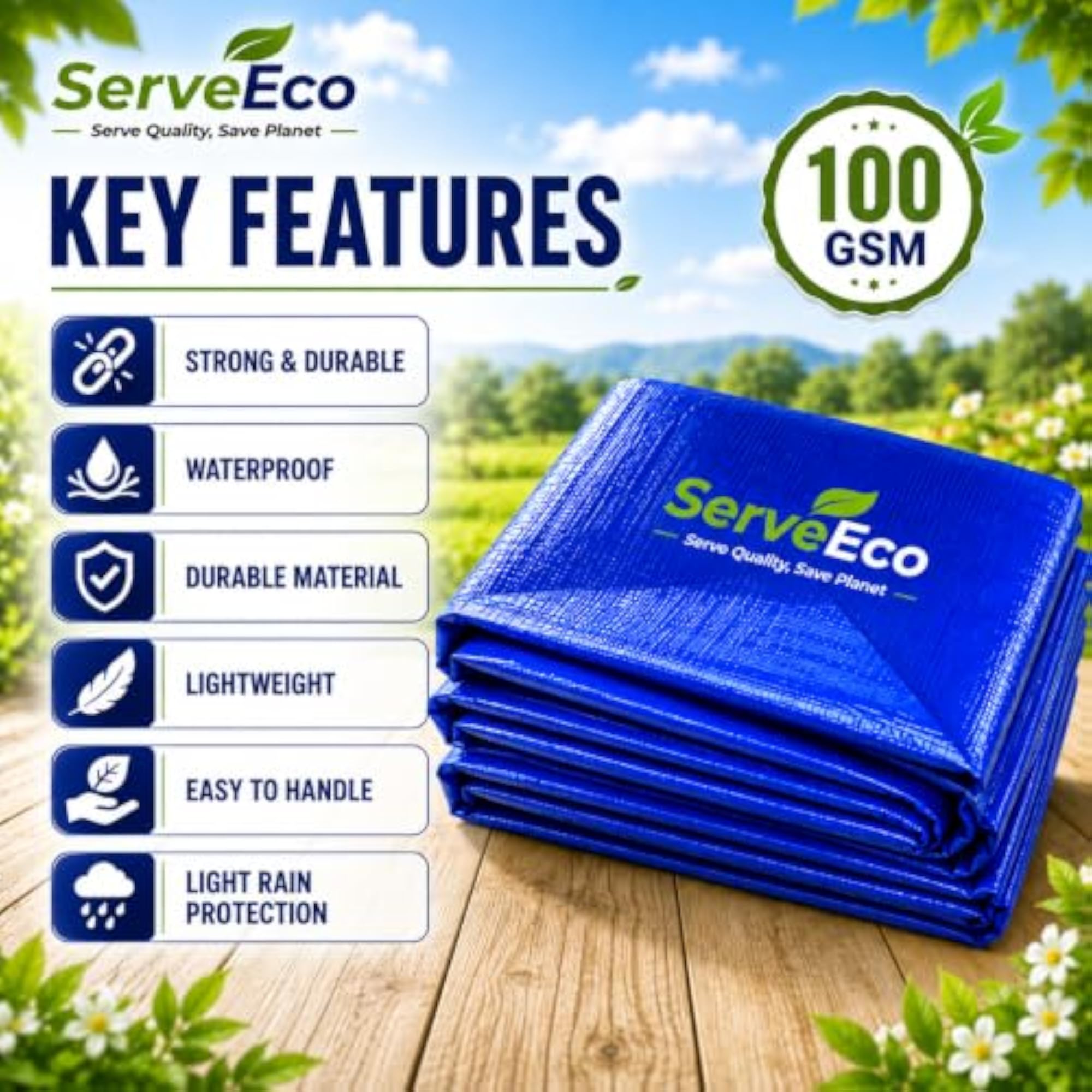 100 GSM Double Layer Tarpaulin Sheet, 12x6 ft for Outdoor Use