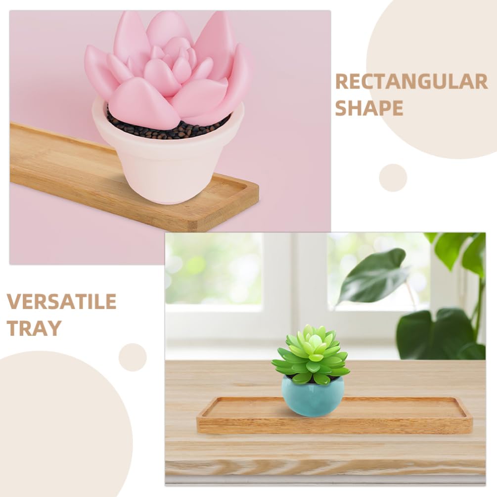 Milisten Bamboo Flower Pot Tray Rectangle 7 Inch Wooden Succulent Plant Pots Holder with Drainage for Garden and Indoor Use - Image 3