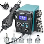 YIHUA 959D-II stazione saldante ad aria calda professionale per saldatura e dissaldante SMD con schermo LCD, ugelli a cambio rapido, Auto Start/Stop,temperatura regolabile e volume d'aria(EU plug)