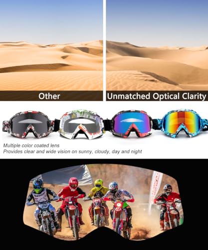 Image of SPOSUNE Dirt Bike ATV Goggles - UV400 Motorcycle Motocross Riding Goggles, Windproof Dustproof, Adults Men Women Youth