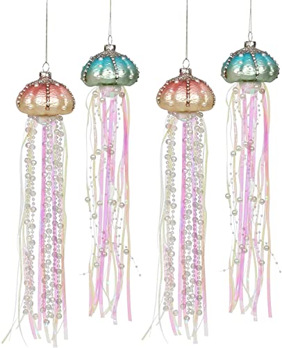 Avvikro 4 Pieces 13" Christmas Tree Hanging Ornaments Plastic Jellyfish Rhinestone Pearls Beaded Streamers Coastal Pendants Xmas Party Decoration Mini Christmas Tree Ornaments #TOP2