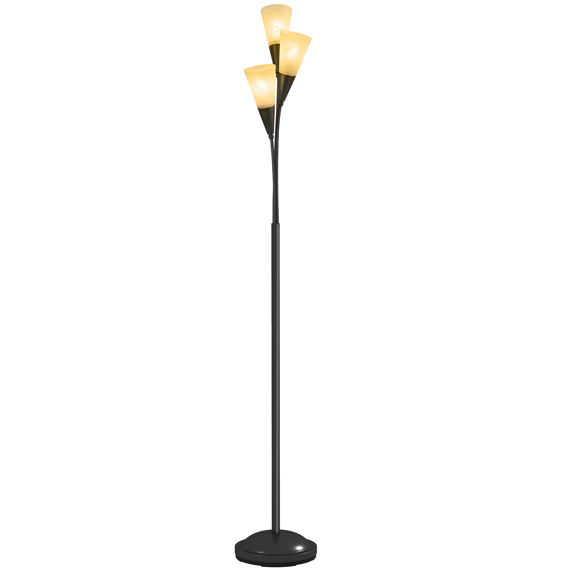 HOMCOM 3-Light Upright Floor Lamps for Living Room, Modern Standing Lamp for Bedroom with Steel Base, Bulb not Included, Black