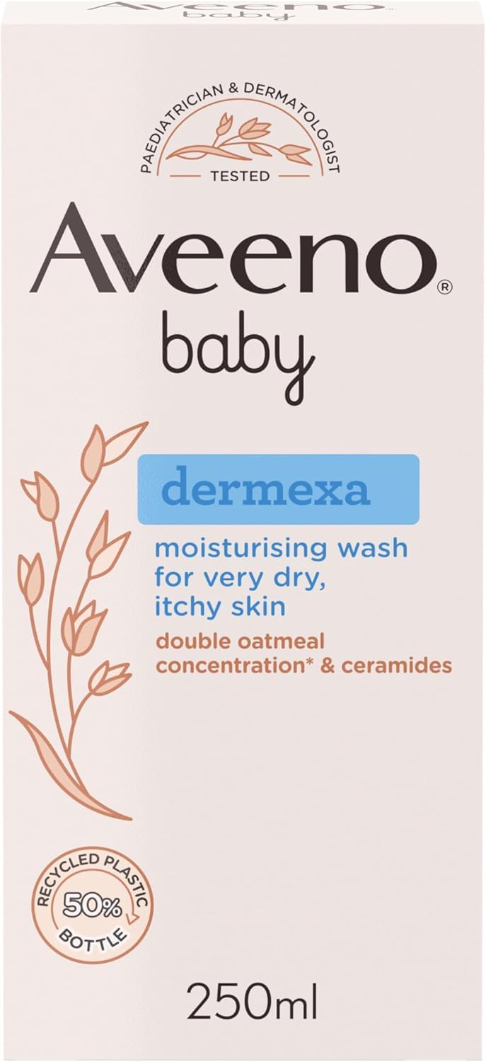 Aveeno BabyDermexa Moisturising Wash (1x 250ml), Soothing Unscented and Soap-Free Baby Body Wash Developed to Gently Cleanse Delicate Skin, for Babies with Very Dry, Itchy Skin and Prone to Eczema