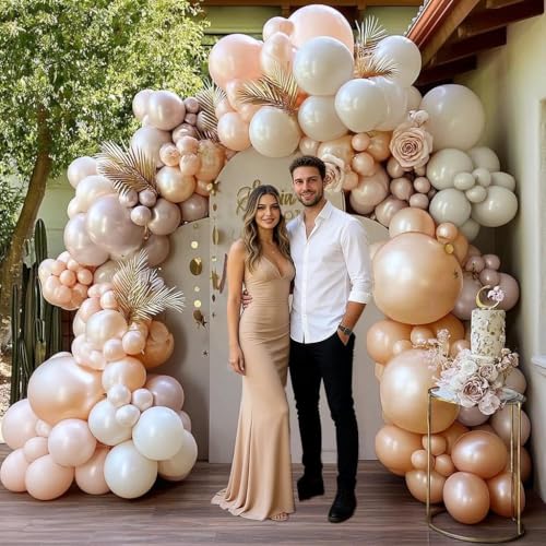Image of Blush Pink Balloon Garland Double Stuffed Ivory White Balloons Rose Pink Chrome Champagne Gold Balloons Neutral Balloon Arch Kit For Baby Shower Birthday Wedding Engagement Party Decorations