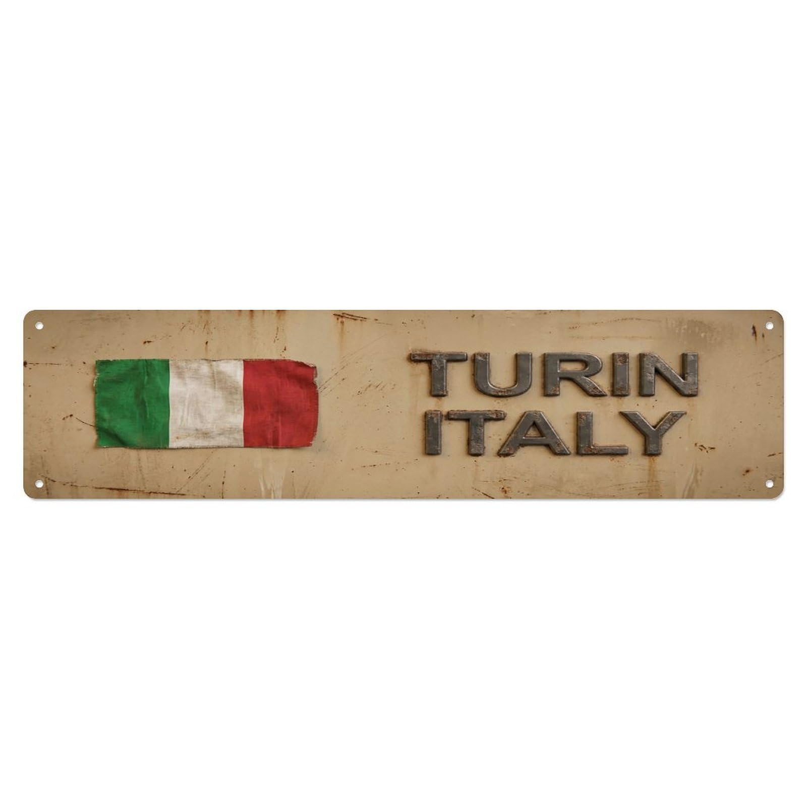 Vintage Turin Italy Flag Decor Rustic Travel Metal Tin Sign