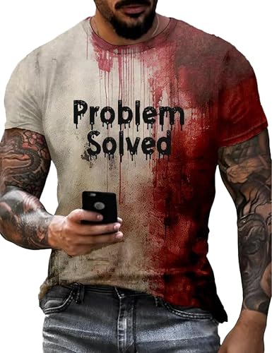 Halloween Problem Solved Bloody Shirt Men Horror T Shirt Gift Funny Party Tees Tops(P1,M)