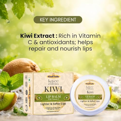 Image of Khadi Natural Lip Balm for Men and Women | Deep Conditioning Lip Treatment with Shea Butter & Almond Oil | Prevents Dryness and Keeps Lips Soft All Day (Kiwi)