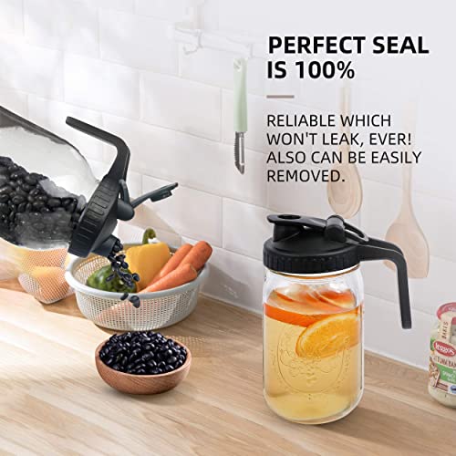 4 Pack Mason Jar Lids,Mason Jar Pour Spout Lid Leak-Proof Airtight Seal -Wide Mouth， Lids With Handle Reusable Black (Jar Not Included Lid With Handle (Black)) #TOP2