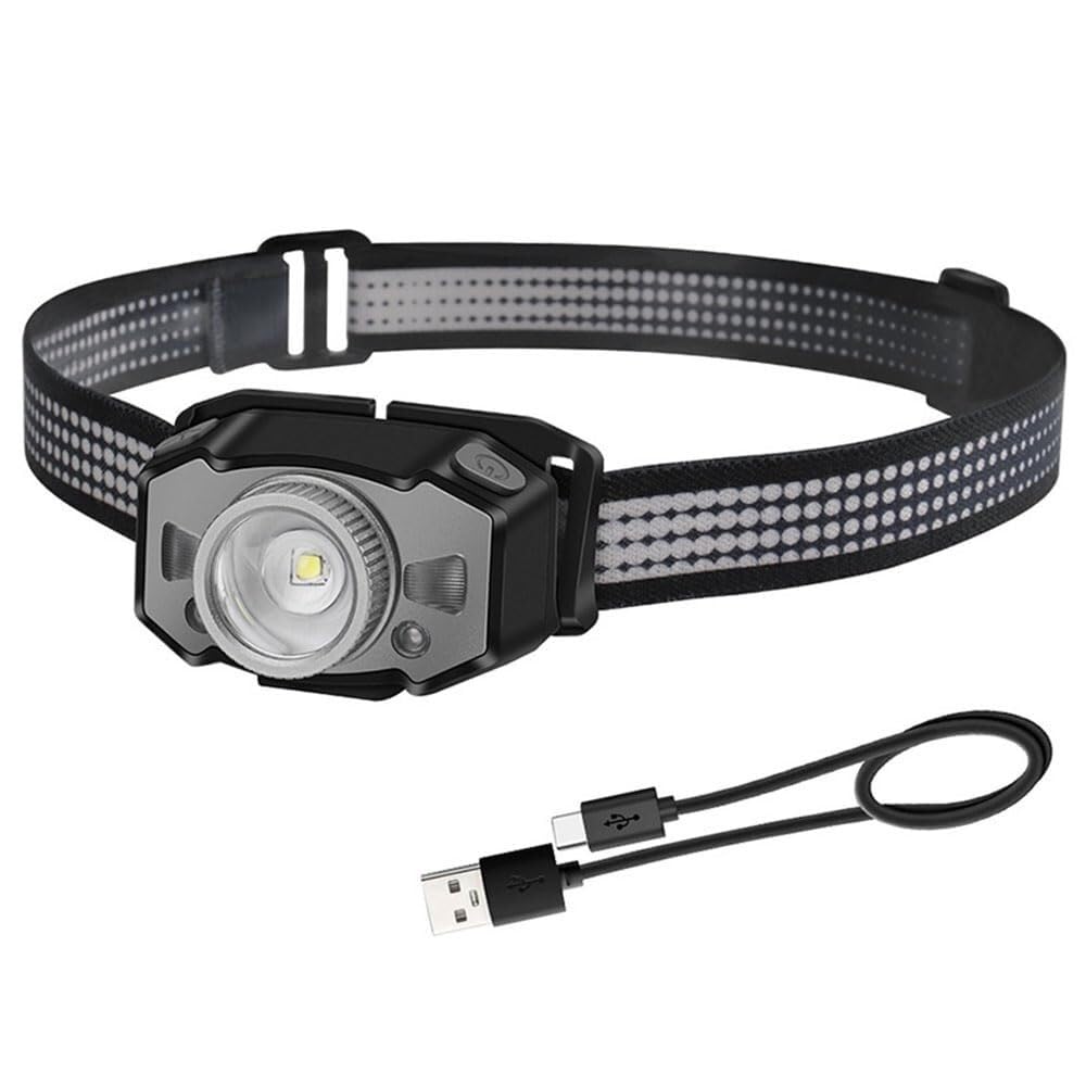 QFGVMXBWKZH LED Headlamp 5-Mode Zoom Motion Sensor Headlight Rechargeable Waterproof Camping Hunting Head Torch