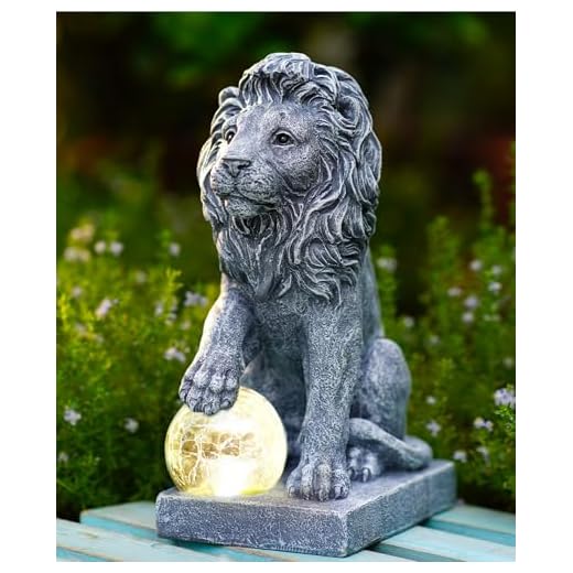 Philodwell Solar Lion Statue for Garden Decor: Outdoor Figurines Sculpture with Ball for Lawn Patio Yard Balcony - Gifts for Mom Grandma Women