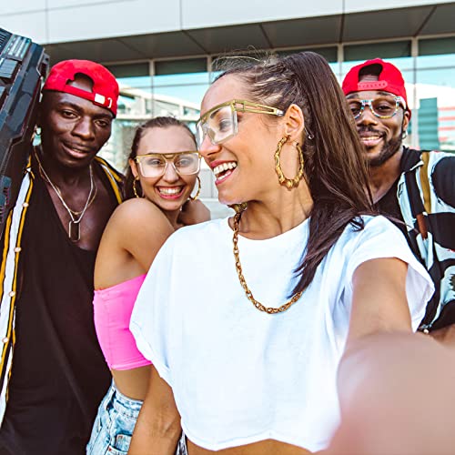 Epakh Hip Hop Woman Costume Kit Including Fanny Packs Transparent Sunglasses Faux Gold Rope Chain and Round Hoop Earrings (Silver) by Epakh - Image 7