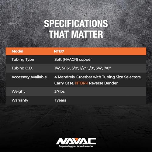 Image of NAVAC NTB7 Ratcheting Tubing Bender for HVAC - Soft Copper Bender for Sizes 1 /4, 5 /16, 3 /8, 1 /2, 5 /8, 3 /4, 7 /8 Inch OD