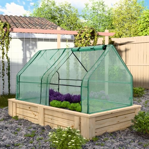 EAGLE PEAK Tunnel Greenhouse Garden Green House with Roll-Up Zipper Doors, Portable, 71\"x36\"x36\", Clear/Green PE Cover