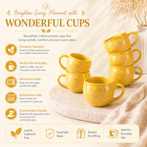 Image of Colorfull Ceramic Tea Cup Set of 6 Pcs - 100ml | Tea /Chai Cup Sets Coffee Mugs Ceramic Dinnerware Crockery for Kitchen | Ideal for Kitchen, Home Daily Use & Gifting (Lemon Yellow Bliss)