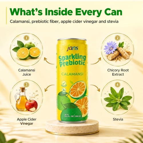 Image of Jans Sparkling Prebiotic Soda Beverage, Calamansi, 8.4 Fl Oz, 24 Pack
