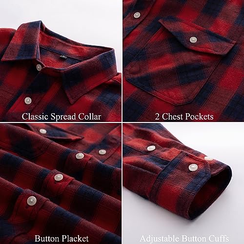 PJ PAUL JONES Mens Flannel Plaid Shirt Casual Long Sleeve Button Down Shirts with Pockets2