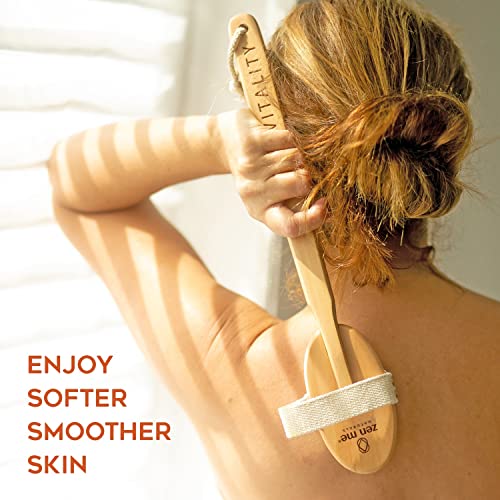 Zen Me Premium Boar Bristle Brush, Exfoliating Brush With Medium Firm Natural Bristles For Cellulite And Lymphatic, Body Scrub Brush With Detox Ebook Gift #TOP3