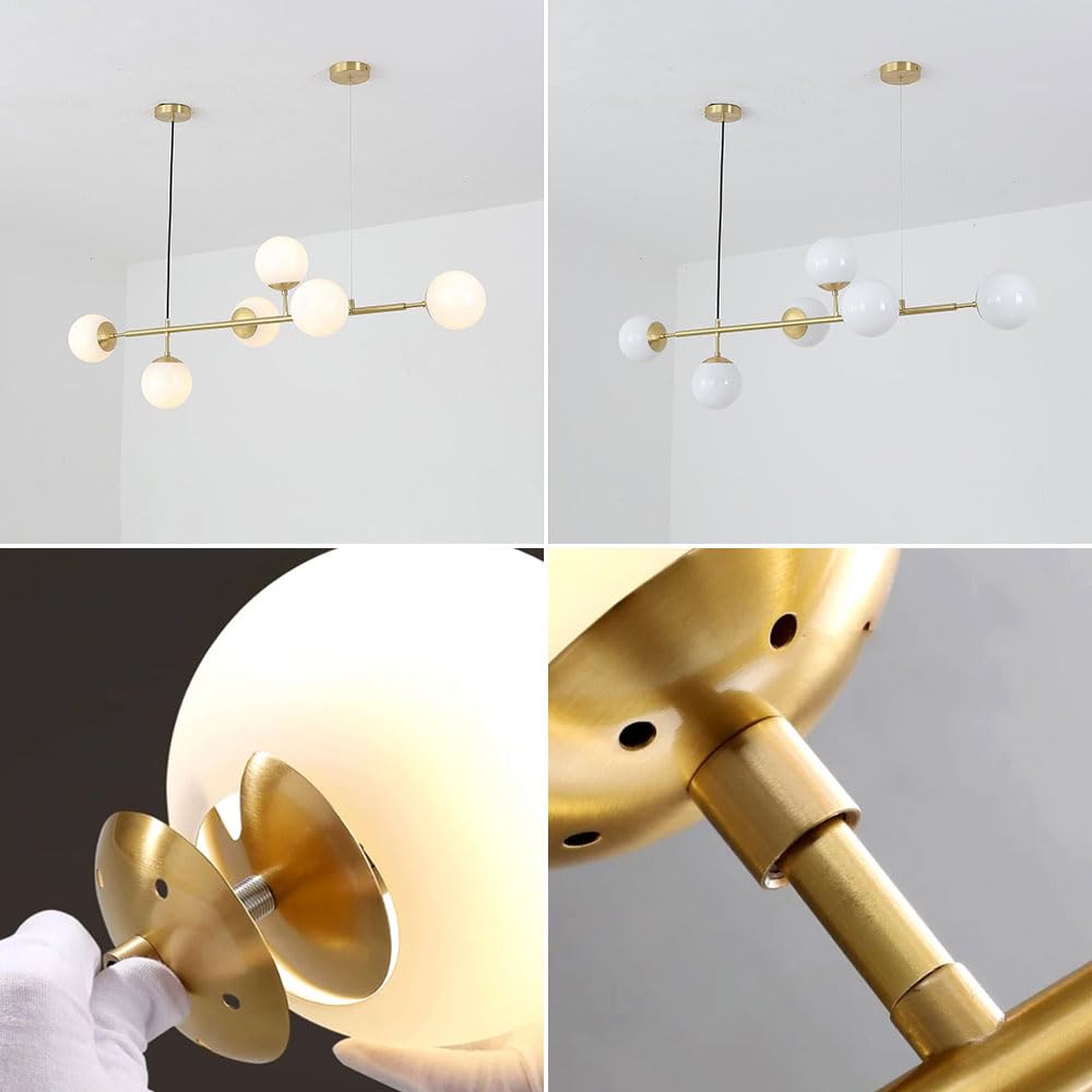 6 luces E27 Lámpara de araña moderna del norte de Europa Lámpara de bola de cristal Industrial 51 "Lámpara colgante de techo para sala de estar Comedor Decoración de arte Restaurante