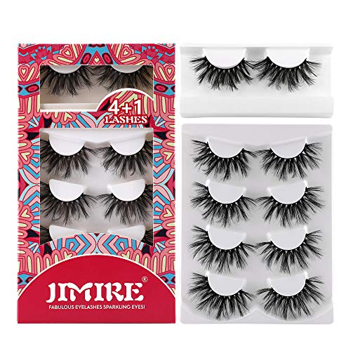 JIMIRE False Eyelashes Fluffy Faux Mink Lashes 20mm Long Lashes Pack 5 Pairs