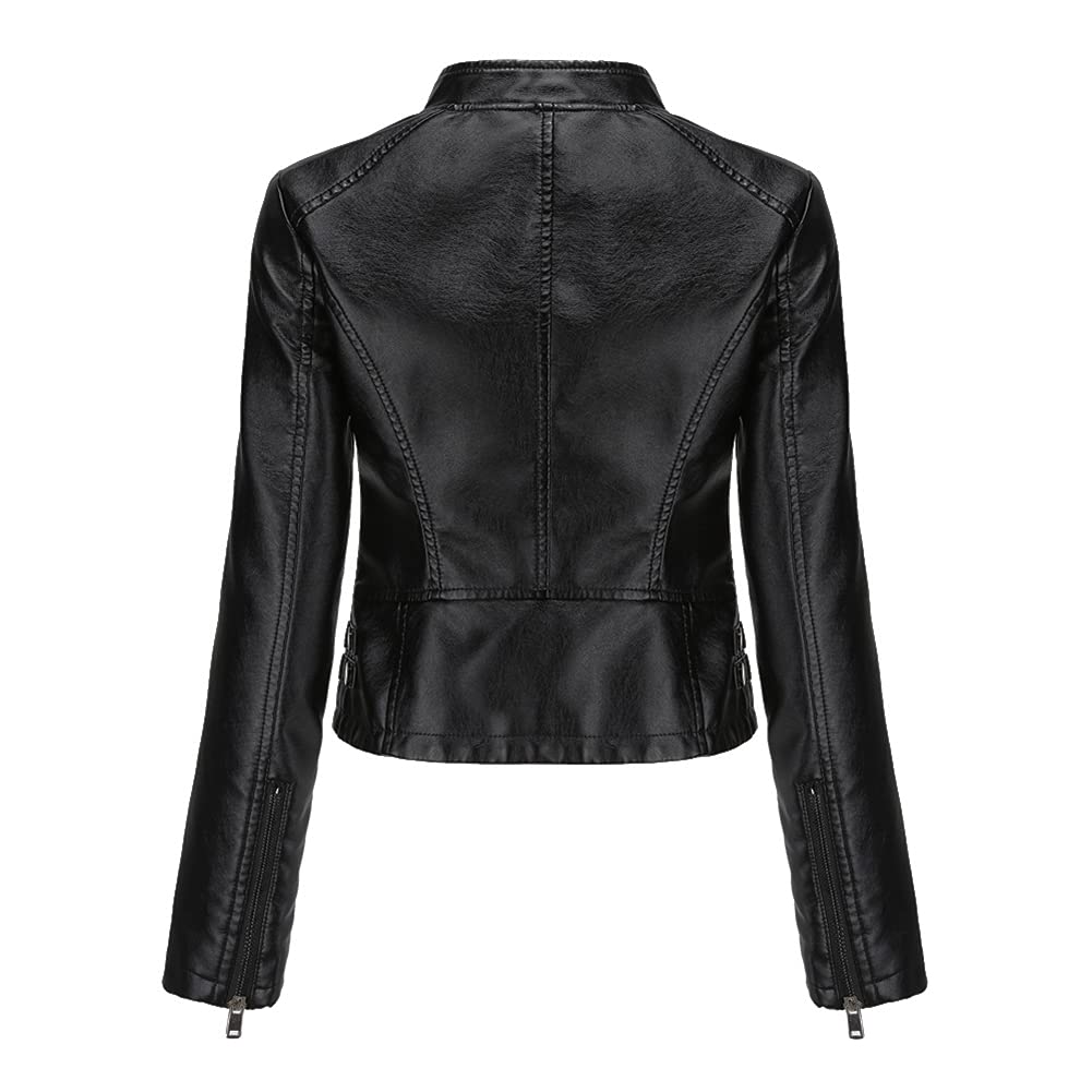YYNUDA Lederjacke Damen Bikerjacke Stehkragen Frühling Herbst | Reißverschluss Kunstleder lange Ärmel gefütterter Schnitt Nieten Details Seitentaschen für Herbst Frühling Alltag Büro