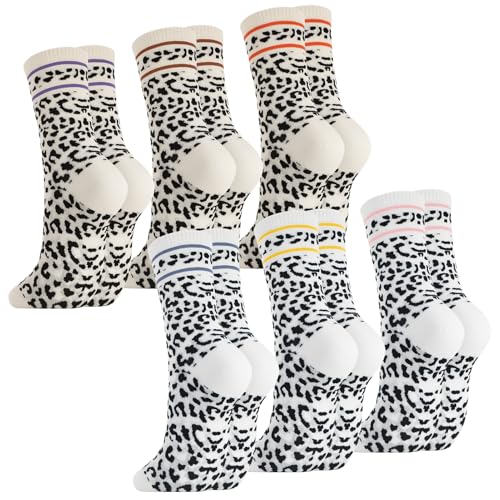 Utensilsto 6 Paar Tennissocken Damen 39-42 Leoparden Socken Damen Sportsocken Streifen Baumwollsocken Leoparden Muster Lustige Socken für Freizeit Sport Arbeitsoutfits