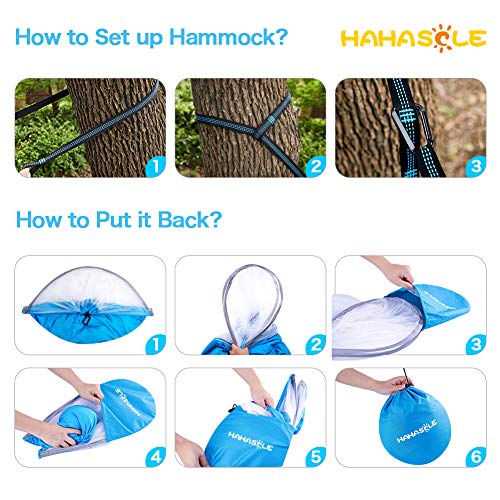 Hahasole Camping Hammock With Mosquito Net - Includes Tree Straps & Carabiners - Ripstop Nylon Lightweight & Portable Travel Bed Set With Bug Net For Hiking Backpacking Beach, Easy Setup Outdoor Gear #TOP4