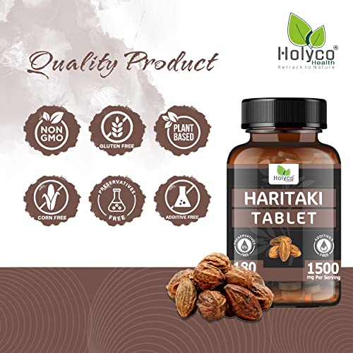Image of Haritaki Tablet -180 Tablets (Pack of 2) | Known as Harde, Harad, Kadukkai, Himaj tablets | Natural, No Additives and Preservatives