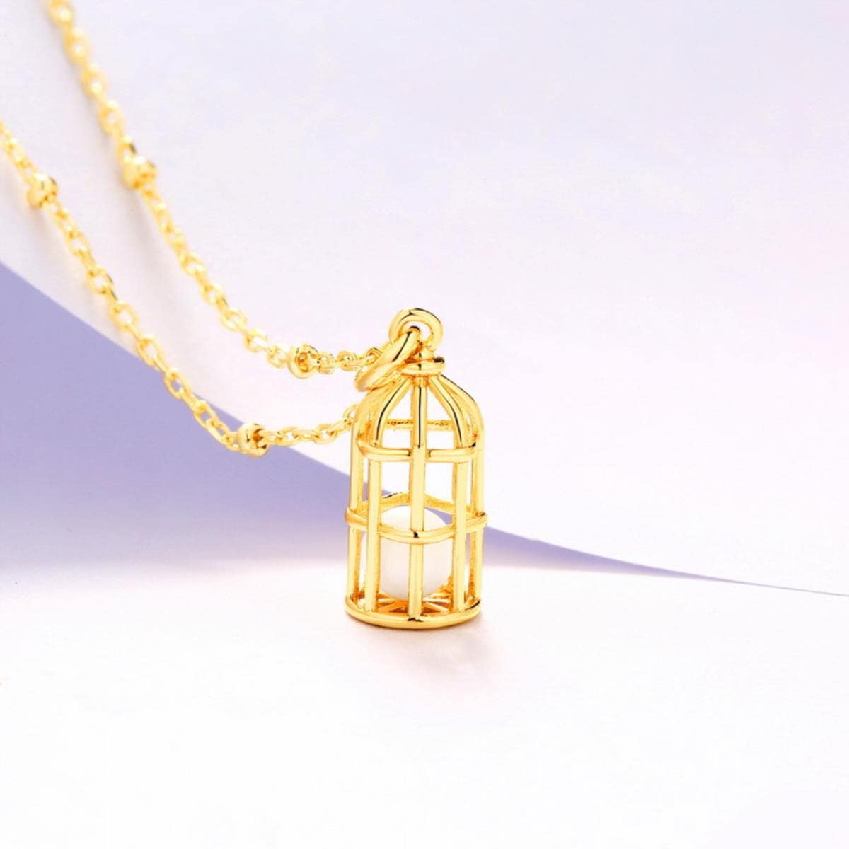 Collar de Oro de 9 Quilates Cabra Blanca Preciosa Jaula de pájaro S925 Colgante de Plata esterlina joyería Fina para Mujeres joyería de Lujo