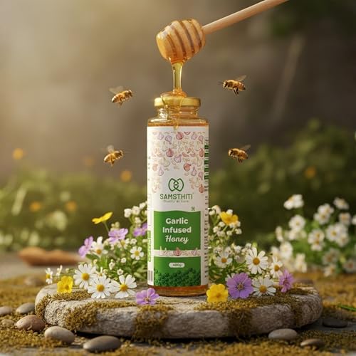 Image of SAMSTHITI Garlic Infused Honey Organic Original Honey Best For Healthy & Tasty || Pack of 1 || 480gram