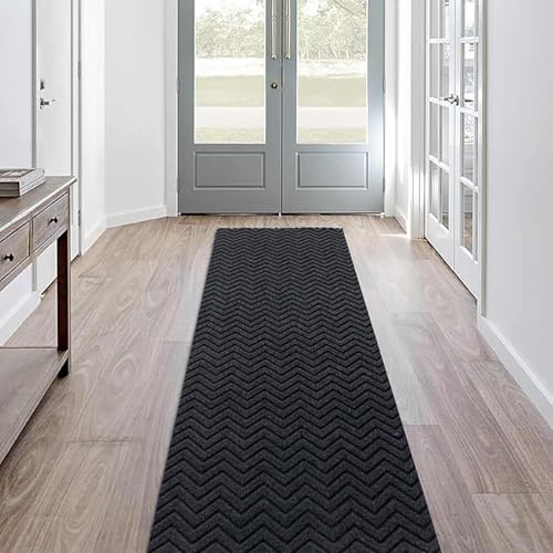 SUWUYUE Runner Rug Non-Slip Indoor/Outdoor, 1FT x 5FT Rubber Back Carpet Mat for Hallway Stairs Kitchen Entryway Laundry Bathroom Office, Low Profile Anti-Skid Durable Floor, Gray