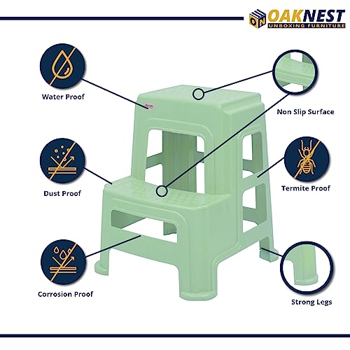 Image of OAKNEST Supreme 2-Step HeavyDuty Plastic Multi Purpose Stool for Home,Office and Kitchen Use (Color: Frosty Green |Count: 2 Pc)
