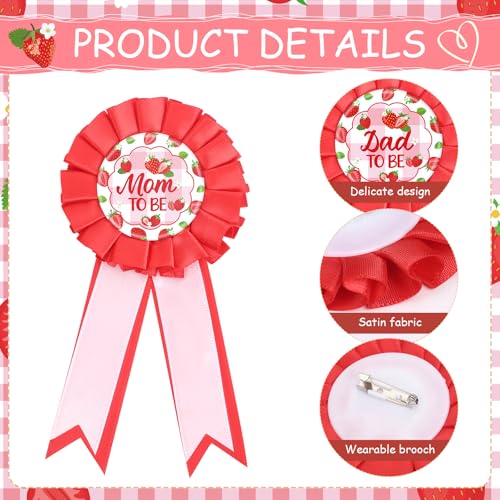 Image of Strawberry Baby Shower Decorations - 3 Pcs Berry Sweet is on The Way Mom and Dad to Be Sash Badge Pins Sets for Girl Pink Gender Reveal Party Maternity Corsage Belly Belt Keepsake Supplies