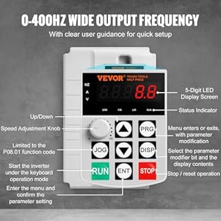 VEVOR Variateur de Fréquence 7,5 kW Convertisseur de Fréquence 10 CV 34 A 0-400 Hz VFD avec Entrée Monophasé, Sortie Triphasé, Contrôle de Vitesse, Refroidissement Rapide, pour Moteurs de Machine
