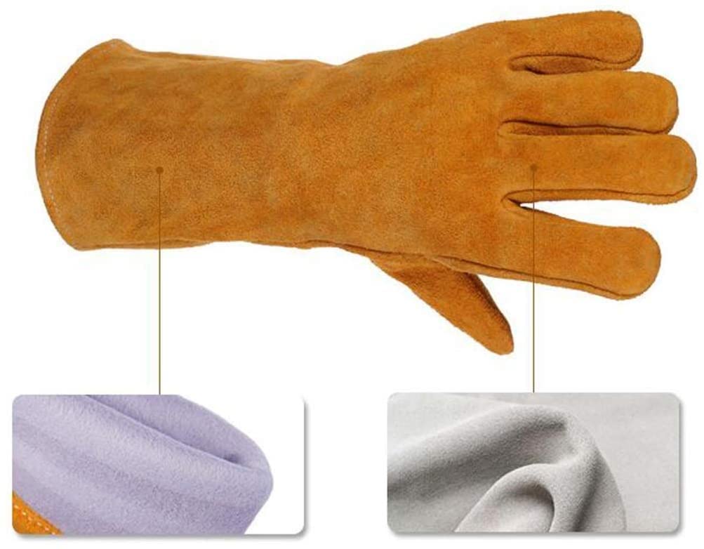 Gants de la chaleur à soudage électrique, gants résistants au feu en cuir, gants de jardinage, gantelets de soudeurs gants de cheminée à haute température un barbecue POVE LONGES SEDDERS LIGNÉS GAUTLE