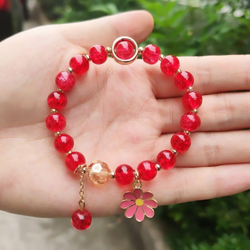 Image of El Regalo 1 PC Dailsy Flower Sparkly Crystal Beads Tassel Bracelet for Girls /Teens /Women- Cute Crackle Beads Daisy Flower Stretch Bracelet