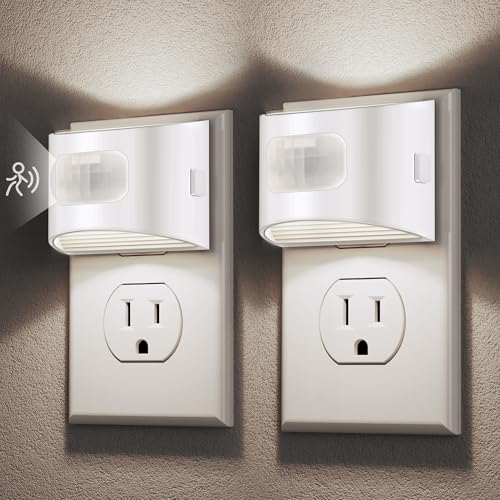 Image of DORESshop LED Night Light[2 Pack], Night Lights Plug into Wall, 3 Mode Plug in Night Light with Motion Sensor, Dusk to Dawn Sensor, Nightlights for Adults, Bedroom, Bathroom, 5000K White Cover