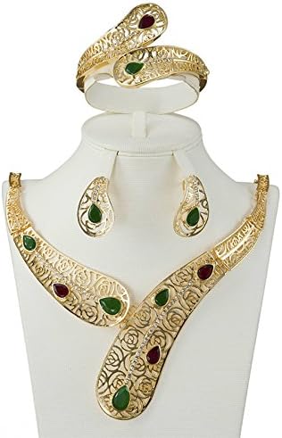 MUKUN Gold Plated Crystal Drop Shape Jewelry Sets, Fashion Bridal Jewelry Set for Wedding,Dubai Costume Jewelry for Women