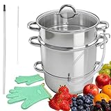 IPRETTI 10 PCS Stainless Steel Induction Steam Juicer for Fruit & Vegetable Juice Extractor Family Size with Glass Lid, 2 Hoses, Clamp & Loop Handles, One Pair Silicon Gloves and Tube Brush