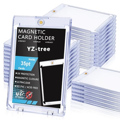 YZtree 25 PCS Magnetic Card Holders: 35 pt Magnetic Card Case for Trading Cards,One Touch Card Holder, U-V Protection Hard Plastic Card Protectors for Sports, Baseball, Game, Standard Cards Display