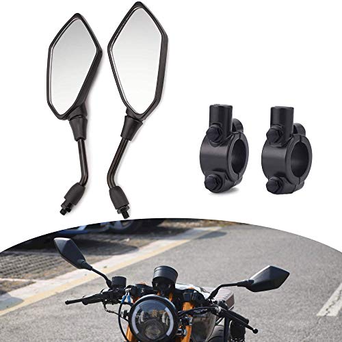 DKMOTORK 1505 Motorcycle Convex Rear View Side Mirrors with 10mm Bolt (Clockwise Thread) for ATVs Scooter Cruiser Electric Bicycle Sportster Off-road Street Dirt Bike with 7/8 Handle Bar Black